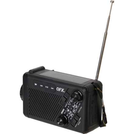 QFX Solar Powered Emergency Crank Radio with LED Flashlight in Black