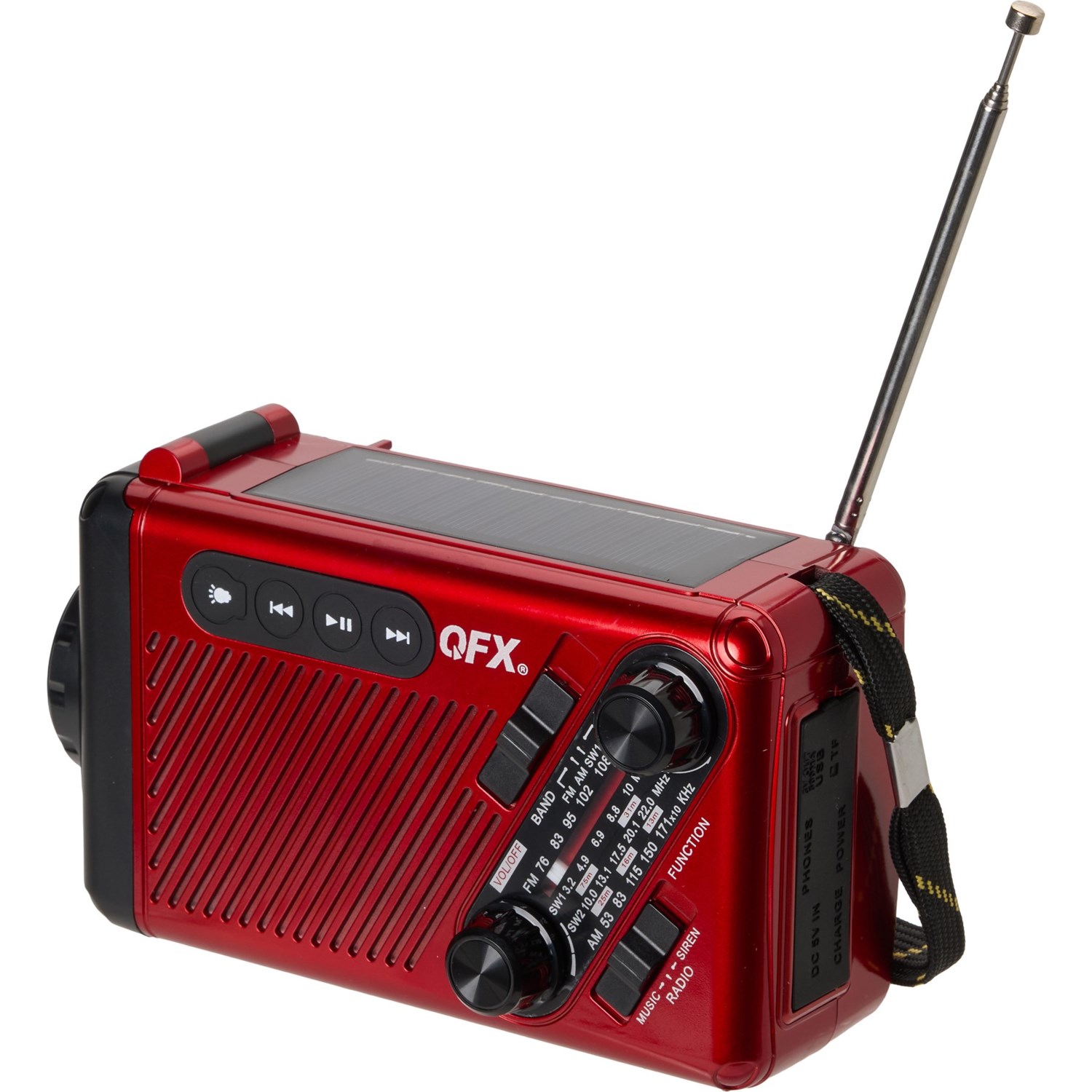 QFX Solar Powered Emergency Crank Radio with LED Flashlight - Save 37%