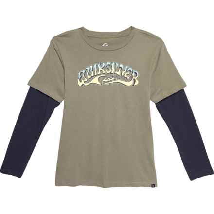 Quiksilver Big Boys Bubble Arch 2Fer Shirt - Long Sleeve in Sea Spray