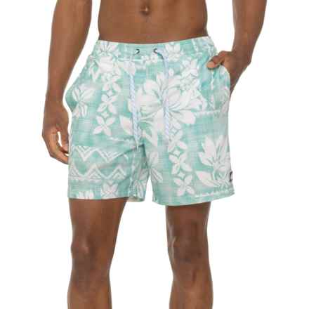 Quiksilver Halton Hawaiian Print Volley Swim Shorts in Jade Grey