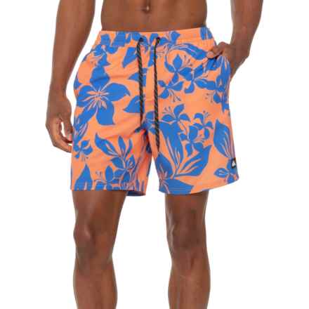 Quiksilver Hamilton Hibiscus Print Volley Swim Shorts in Papaya