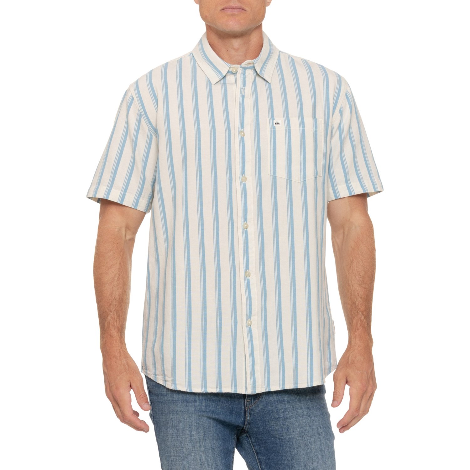Quiksilver Men's Oxford Stripe Classic Short Sleeve Woven Shirt, Small, Niagara Quiksilver Men's Oxford Stripe Classic Short Sleeve Woven Shirt, Small, Niagara