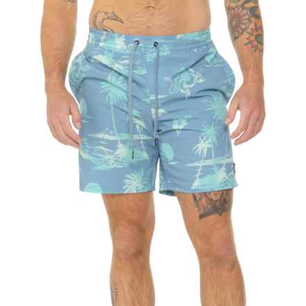 Quiksilver Sunset Print Swim Trunks - 17”, Built-In Liner in Blue Shadow
