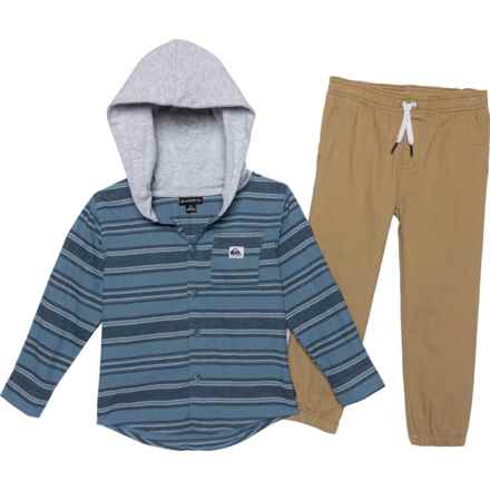 Quiksilver Toddler Boys Woven Shirt and Pants Set - Long Sleeve in Blue Stripe/Beige