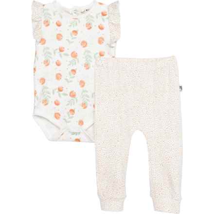 Rabbit + Bear Infant Girls Baby Bodysuit and Pants Set - Short Sleeve in Orange Collection