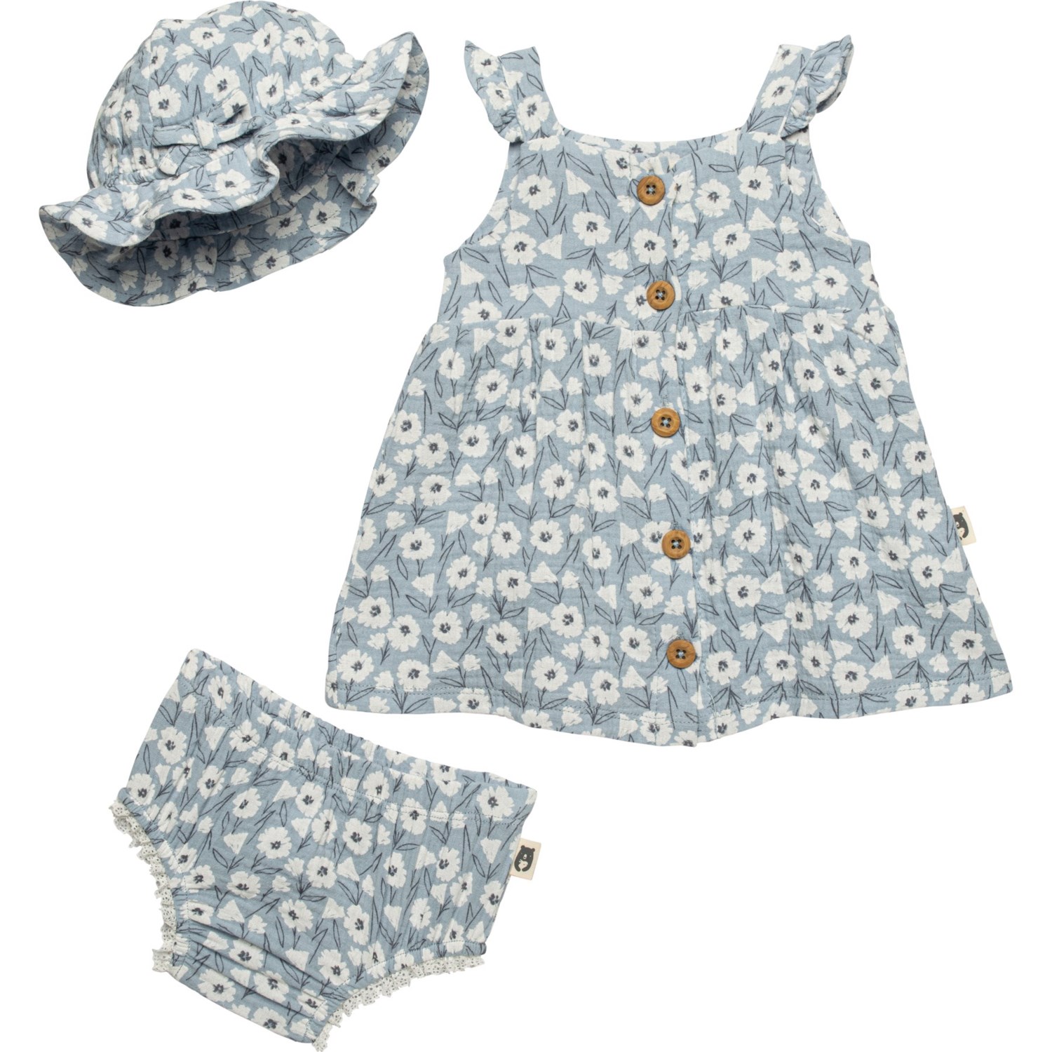 Rabbit + Bear Infant Girls Organic Cotton Dress Set - Sleeveless, 3-Piece