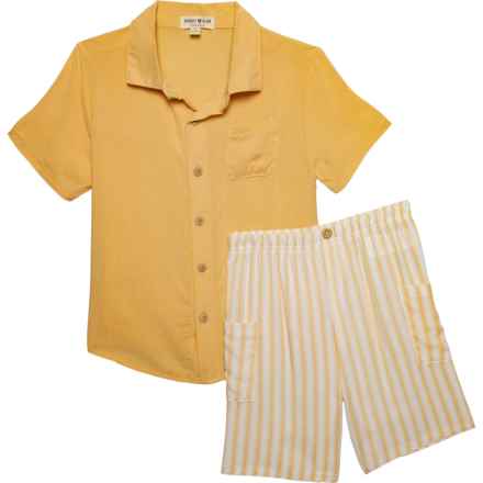 Rabbit + Bear Little Boys Woven Shirt and Shorts Set - Short Sleeve in Orange/White Stripe