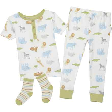 Rabbit + Bear Organic Infant and Toddler Boys Animal Print Organic Cotton Pajamas - Short Sleeve in Multi