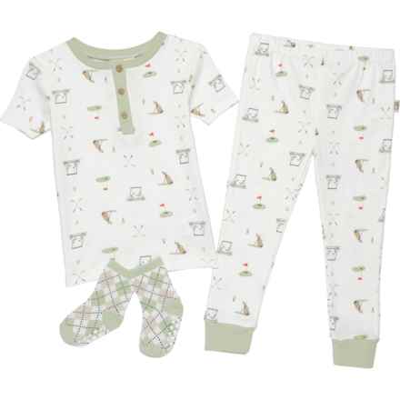 Rabbit + Bear Organic Infant and Toddler Boys Organic Cotton Pajamas - Short Sleeve in Multi
