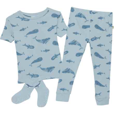 Rabbit + Bear Organic Infant and Toddler Boys Whale Print Organic Cotton Pajamas -Short Sleeve in Multi