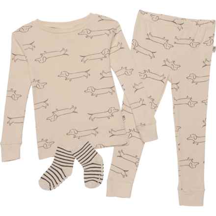 Rabbit + Bear Organic Infant and Toddler Girls Dog Print Pajamas - Organic Cotton, Long Sleeve in Multi