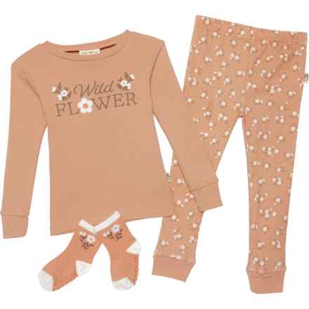 Rabbit + Bear Organic Infant and Toddler Girls Floral Organic Cotton Pajamas - Long Sleeve in Multi