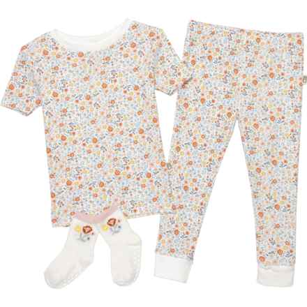 Rabbit + Bear Organic Infant and Toddler Girls Floral Organic Cotton Pajamas - Short Sleeve in Multi