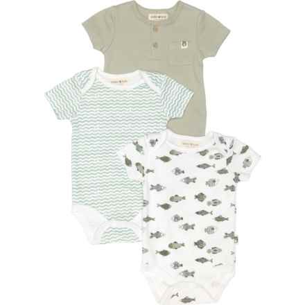 Rabbit + Bear Organic Infant Boys Cotton Baby Bodysuits - 3-Pack, Short Sleeve in Multi
