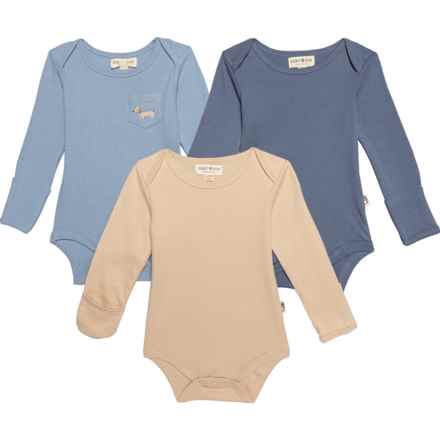 Rabbit + Bear Organic Infant Boys Organic Cotton Baby Bodysuits - 3-Pack, Long Sleeve in Blue