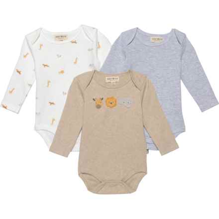 Rabbit + Bear Organic Infant Boys Organic Cotton Baby Bodysuits - 3-Pack, Long Sleeve in Pack Safari