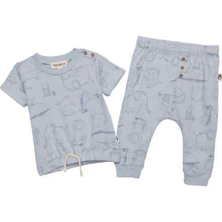 Rabbit + Bear Organic Infant Boys Sweatshirt and Pants Set - Organic Cotton, Short Sleeve in Blue