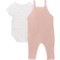 3VTVR_2 Rabbit + Bear Organic Infant Girls Baby Bodysuit and Overalls Set - Organic Cotton, Short Sleeve