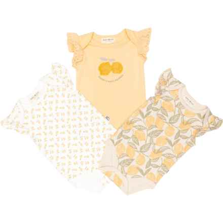 Rabbit + Bear Organic Infant Girls Cotton Baby Bodysuits - 3-Pack, Short Sleeve in Multi