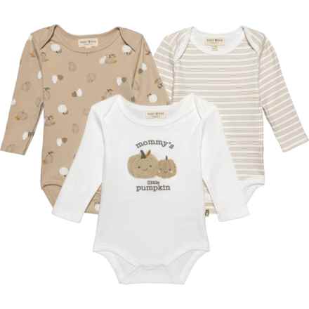 Rabbit + Bear Organic Infant Girls Organic Cotton Baby Bodysuits - 3-Pack, Long Sleeve in Multi