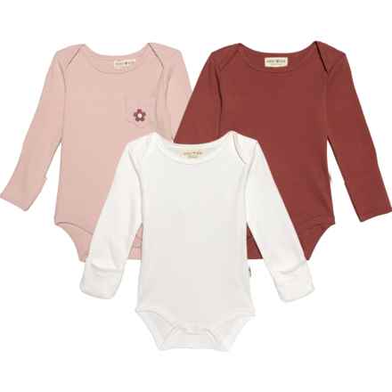 Rabbit + Bear Organic Infant Girls Organic Cotton Baby Bodysuits - 3-Pack, Long Sleeve in Pink