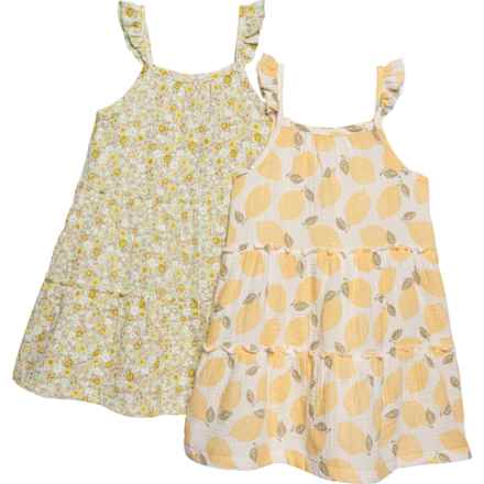 Rabbit + Bear Organic Little Girls Cotton Gauze Dress Set - 2-Pack, Sleeveless in Multi Floral