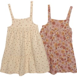 Rabbit + Bear Organic Little Girls Gauze Summer Dresses - 2-Pack, Sleeveless in Multi Floral