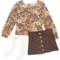 Rabbit + Bear Organic Little Girls Shirt, Skirt and Socks Set - 3-Piece, Long Sleeve in Brown Multi