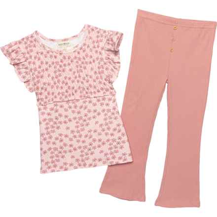 Rabbit + Bear Organic Little Girls Smocked T-Shirt and Pants - Organic Cotton, Short Sleeve in Pink