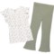 Rabbit + Bear Organic Little Girls Smocked T-Shirt and Pants - Organic Cotton, Short Sleeve in White And Green