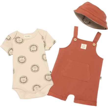 Rabbit + Bear Organic Newborn Boys Baby Bodysuit and Shortalls with Hat - 3-Piece, Organic Cotton, Short Sleeve in Brown
