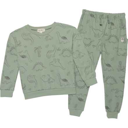 Rabbit + Bear Organic Toddler Boys Printed Sweatshirt and Joggers Set - Organic Cotton in Dino Sweatshirt