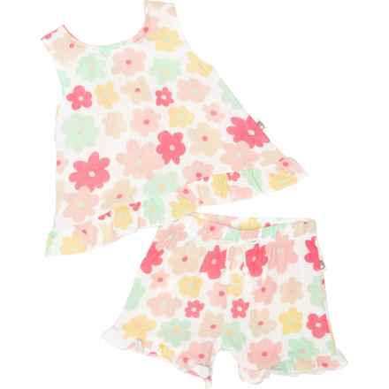 Rabbit + Bear Organic Toddler Girl Printed Shirt and Shorts Set - Organic Cotton, Sleeveless in Multi