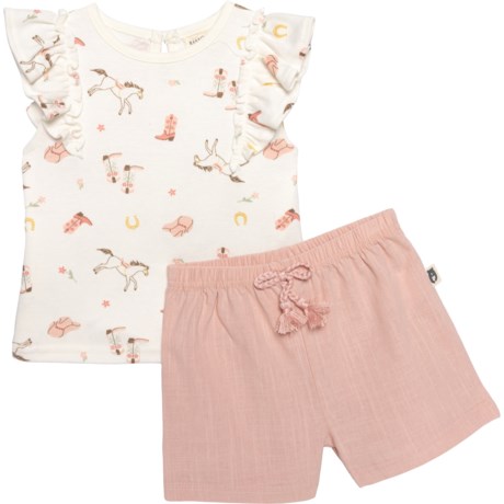 Rabbit + Bear Organic Toddler Girls Cowgirl T-Shirt and Shorts Set - Organic Cotton, Short Sleeve in Cowgirl