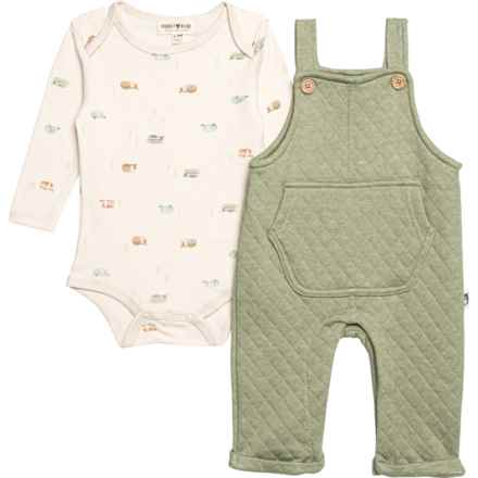 Rabbit + Bear Organics Infant Boys Baby Bodysuit and Overalls Set - Organic Cotton, Long Sleeve in Camper