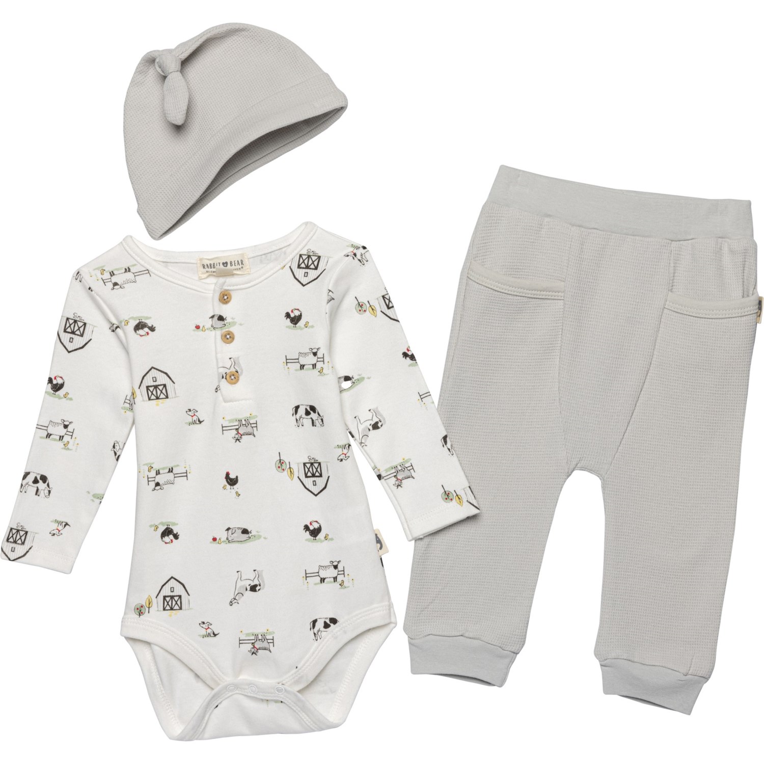 Rabbit + Bear Organics Infant Boys Baby Bodysuit, Pants and Cap Set ...