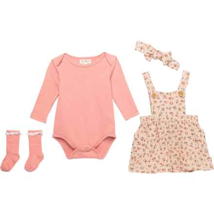 Rabbit + Bear Organics Infant Girls Baby Bodysuit, Gauze Jumper, Headband and Socks Set - Long Sleeve in Floral