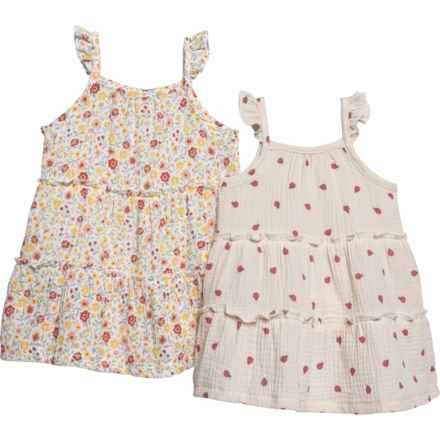 Rabbit + Bear Organics Infant Girls Gauze Sun Dress Set - 2-Pack, Organic Cotton, Sleeveless in Ladybugs