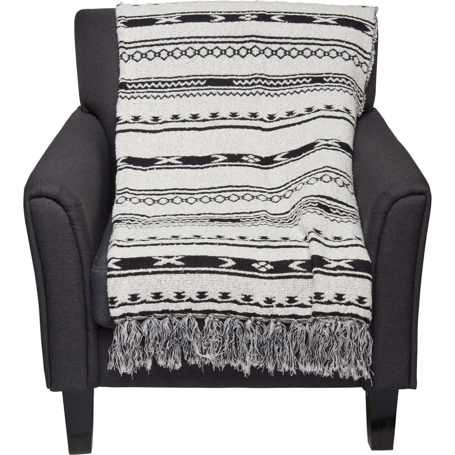 Rachel Rachel Roy Pawnee Aztec Woven Throw Blanket 50x60”, Black