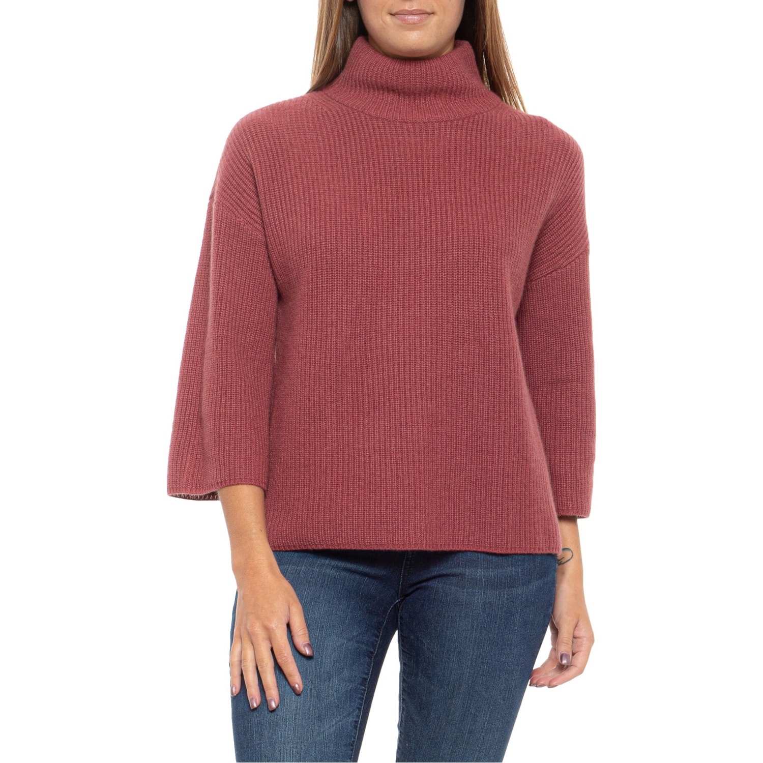 Rachel Zoe Rouge Heather Cashmere 3 4 Sleeve Mock Turtleneck