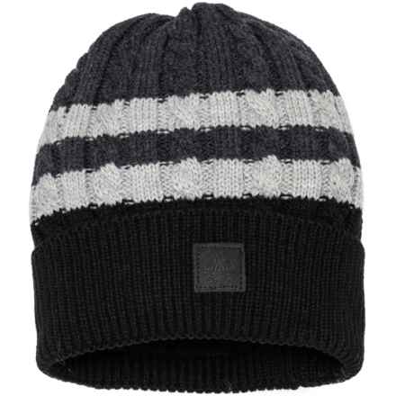 Rainforest Aran Striped Beanie - Fleece Lined (For Men) in Black