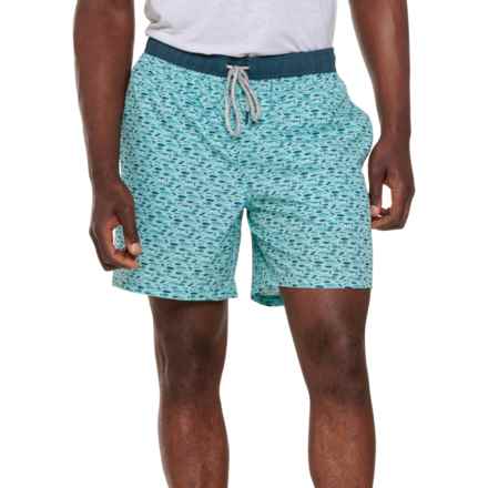 Rainforest Pool of Fish AOP Volley Swim Shorts - Built-In Brief in Aruba Blue - Closeouts
