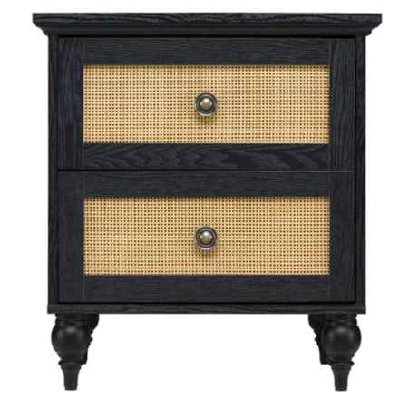 Rattan Accents 2-Drawer Nightstand with Rattan - 23.35x21.34x16.57” in Black