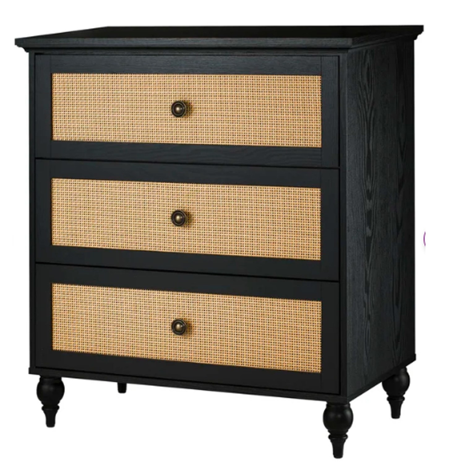 Rattan Accents Wood and Rattan 3Drawer Dresser 34.84x31.65x16.57
