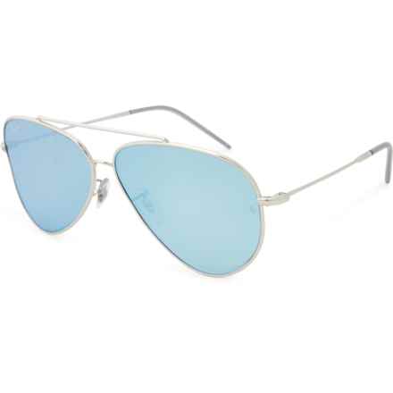 Ray-Ban Made in Italy Aviator Reverse RBR0101 (8056597919098) Sunglasses - Mirrored Lenses in Silver/Dark Grey Mirror Turquoise
