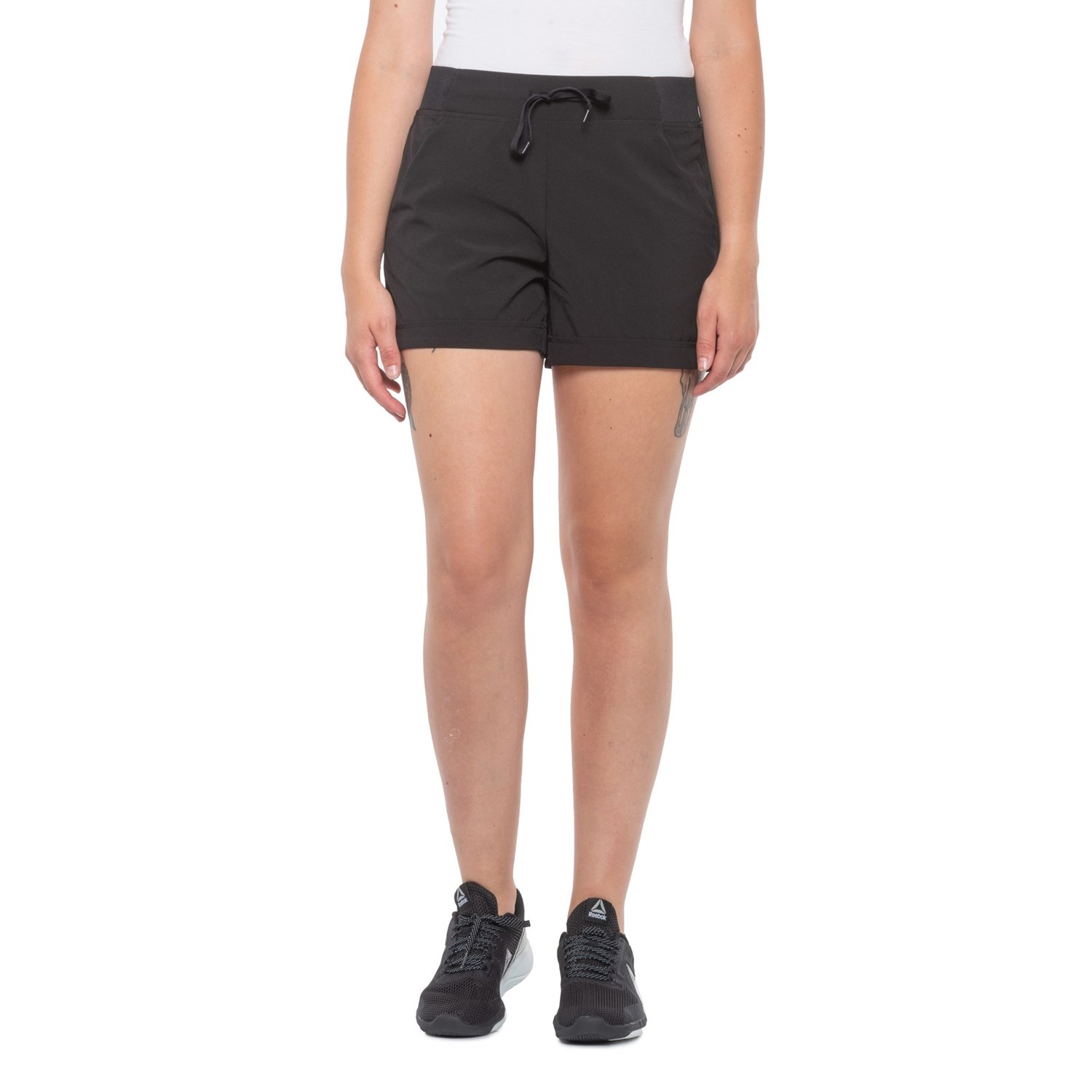 womens black walking shorts