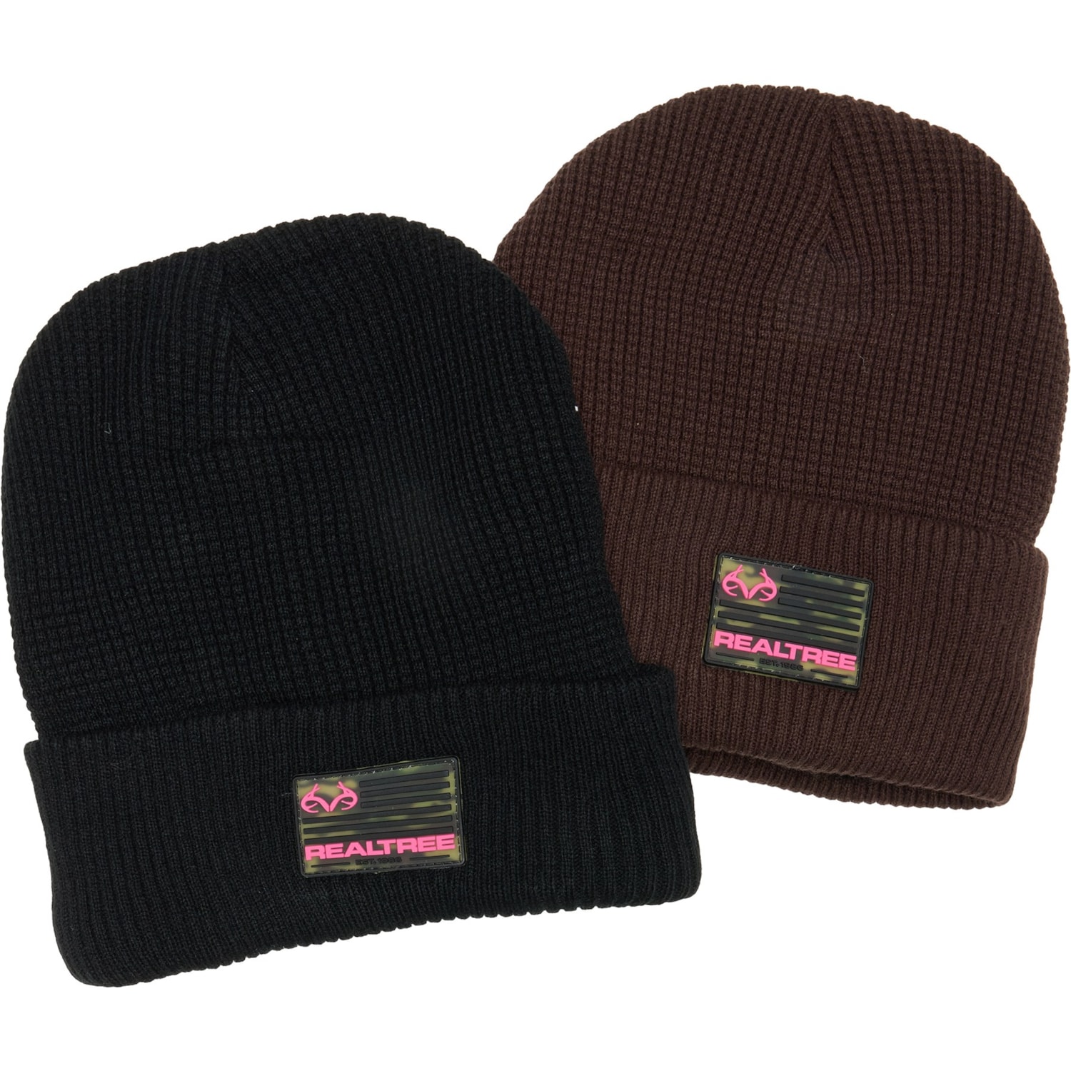 3-Pack Real Tree Ribbed Cuff Pink Green Black Beanie Hat Sz OS Realtree All Purpose Mossy Oak Break Up White Snow CAMO Hat  main image 2