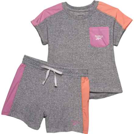 Reebok Big Girls French Terry Shirt and Shorts Set - Short Sleeve in Lt Grey Heather