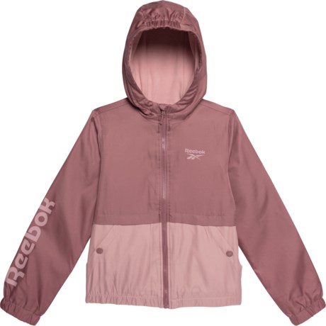 Reebok Big Girls Windbreaker Jacket - Fleece Lined in Dk. Dusty Rose