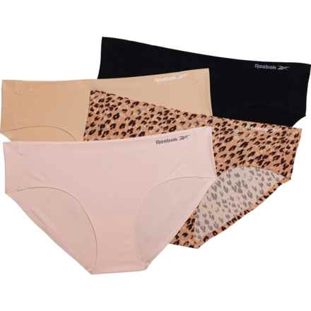 Reebok Bonded Panties - 4-Pack, Hipster in Café Auy Lait Print/Rose Dust/Lotus/Black